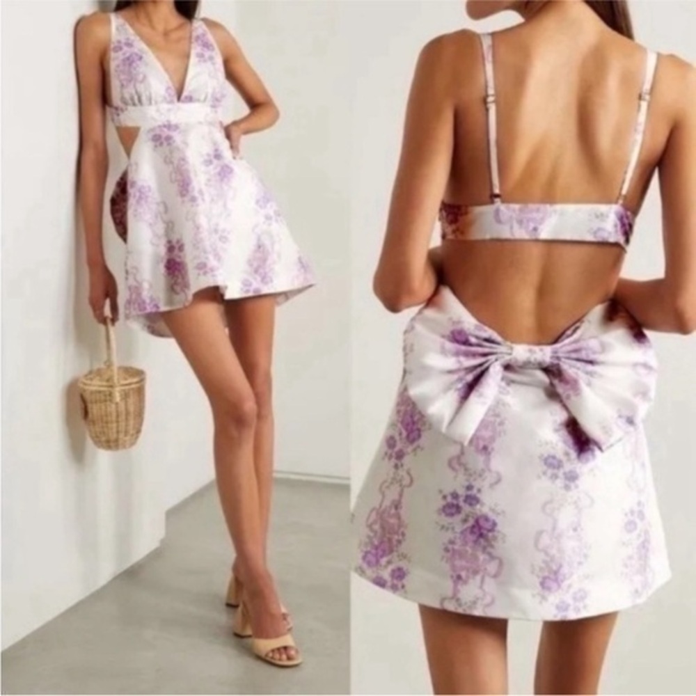 ✅ NWT LoveShackFancy Dress Till Mini Open Back Bow in French Lilac Purple Floral